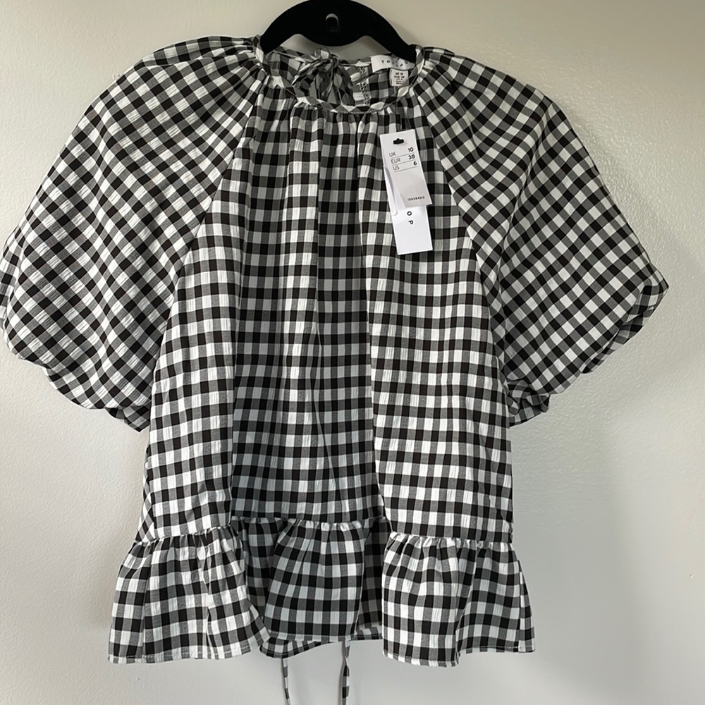 TopShop gingham backless puff sleeve top NWT - Picture 5 of 8